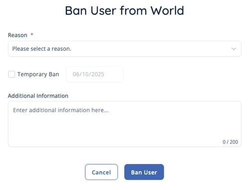 Ban User - World Ban Reason